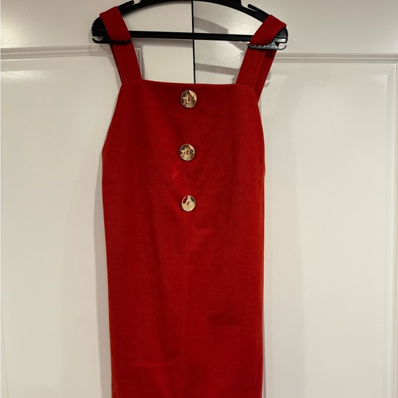 ZARA | Brick Red Dress With Gold Tone Buttons - Picture 4 of 5